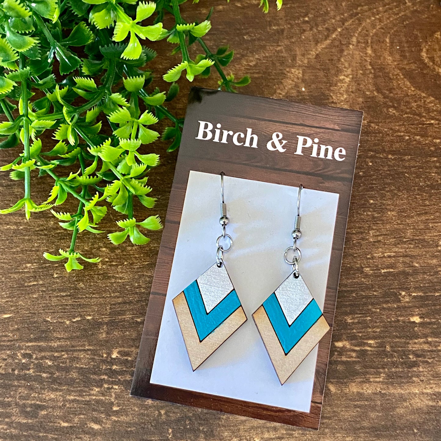 Teal Blue Wood Chevron Dangles