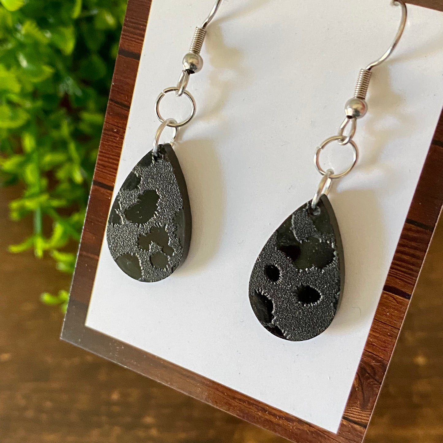 Teardrop Black Cheetah Print Dangles