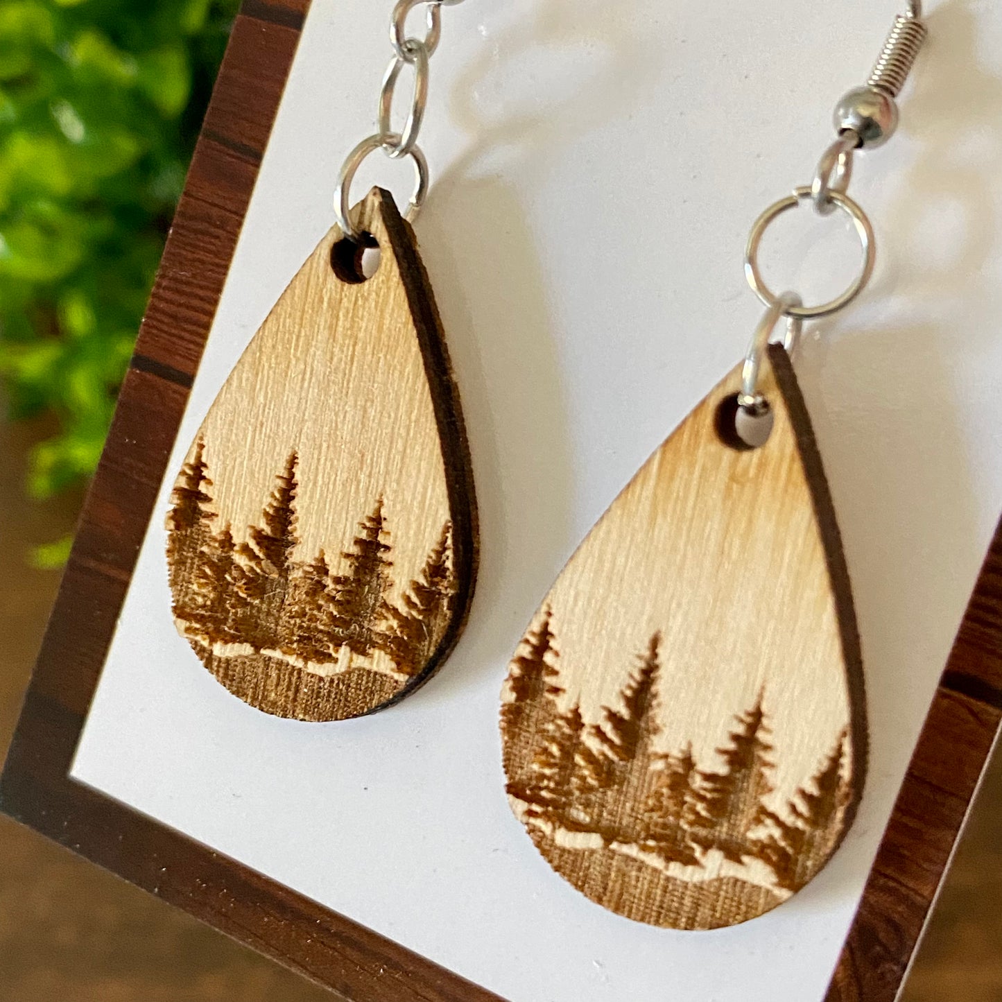 Wooden Tree Dangle Earrings