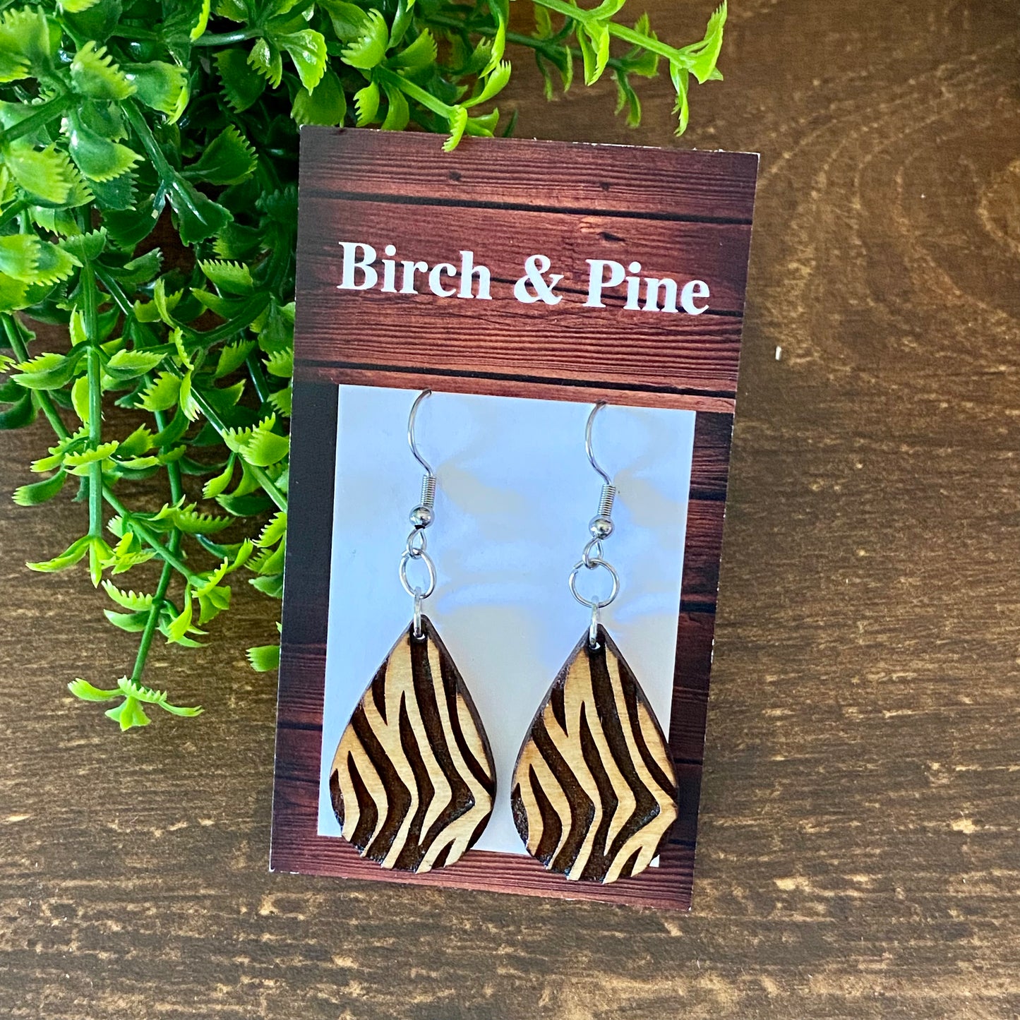Wood Animal Print Dangle Earrings