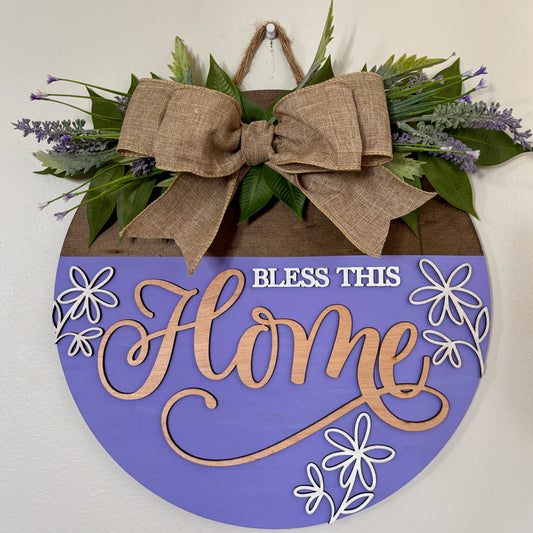 Lavender Bless This Home Door Hanger