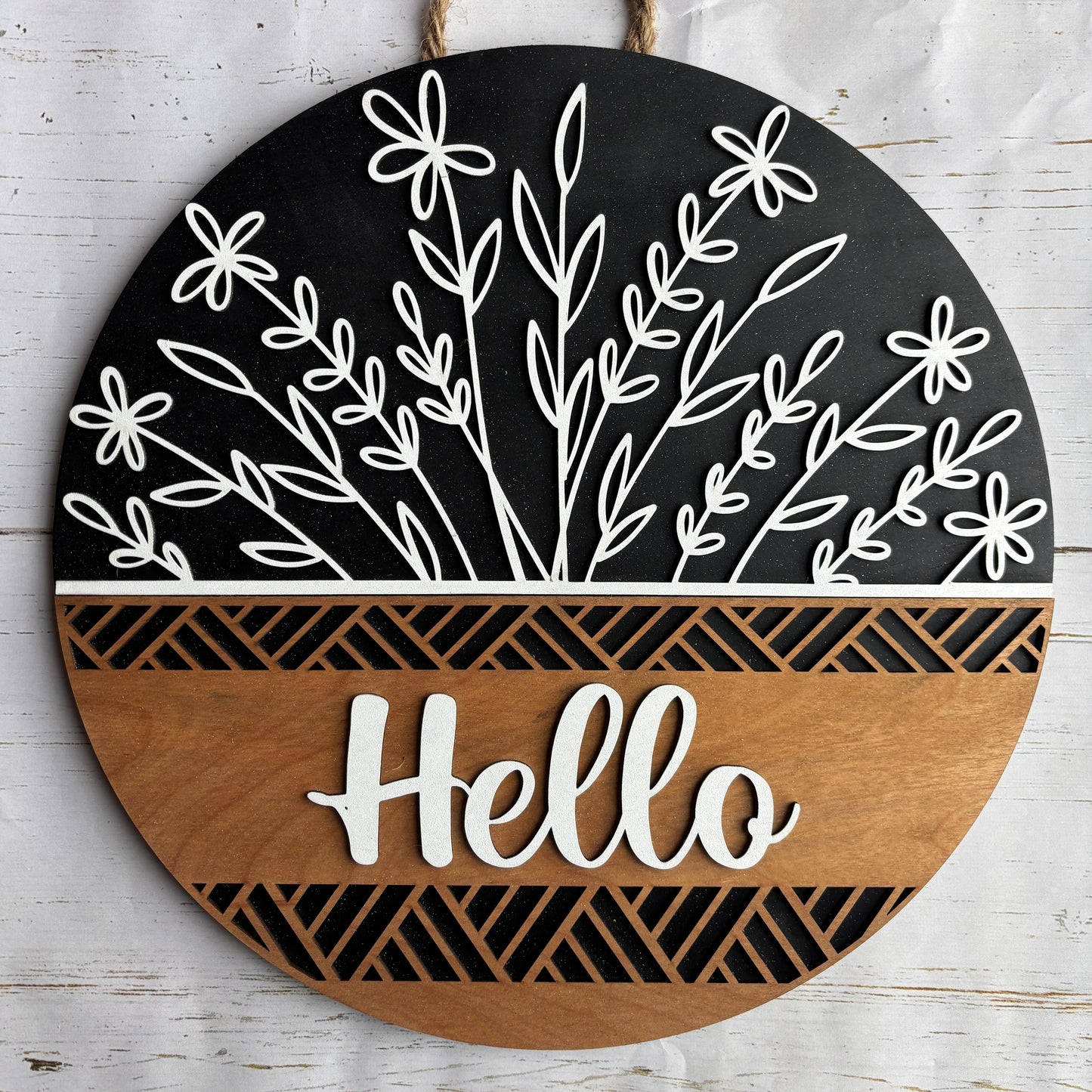 Black Floral Hello Door Hanger