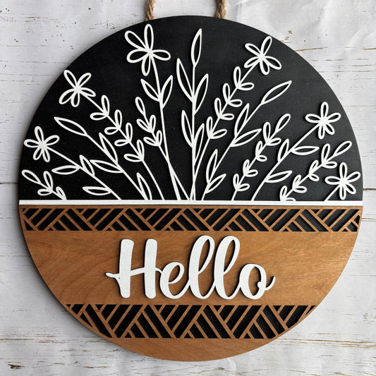 Black Floral Hello Door Hanger