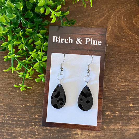 Teardrop Black Cheetah Print Dangles
