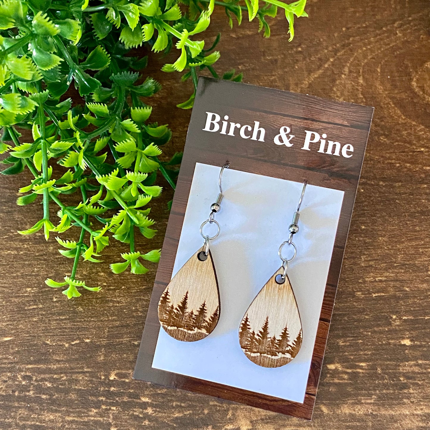 Wooden Tree Dangle Earrings