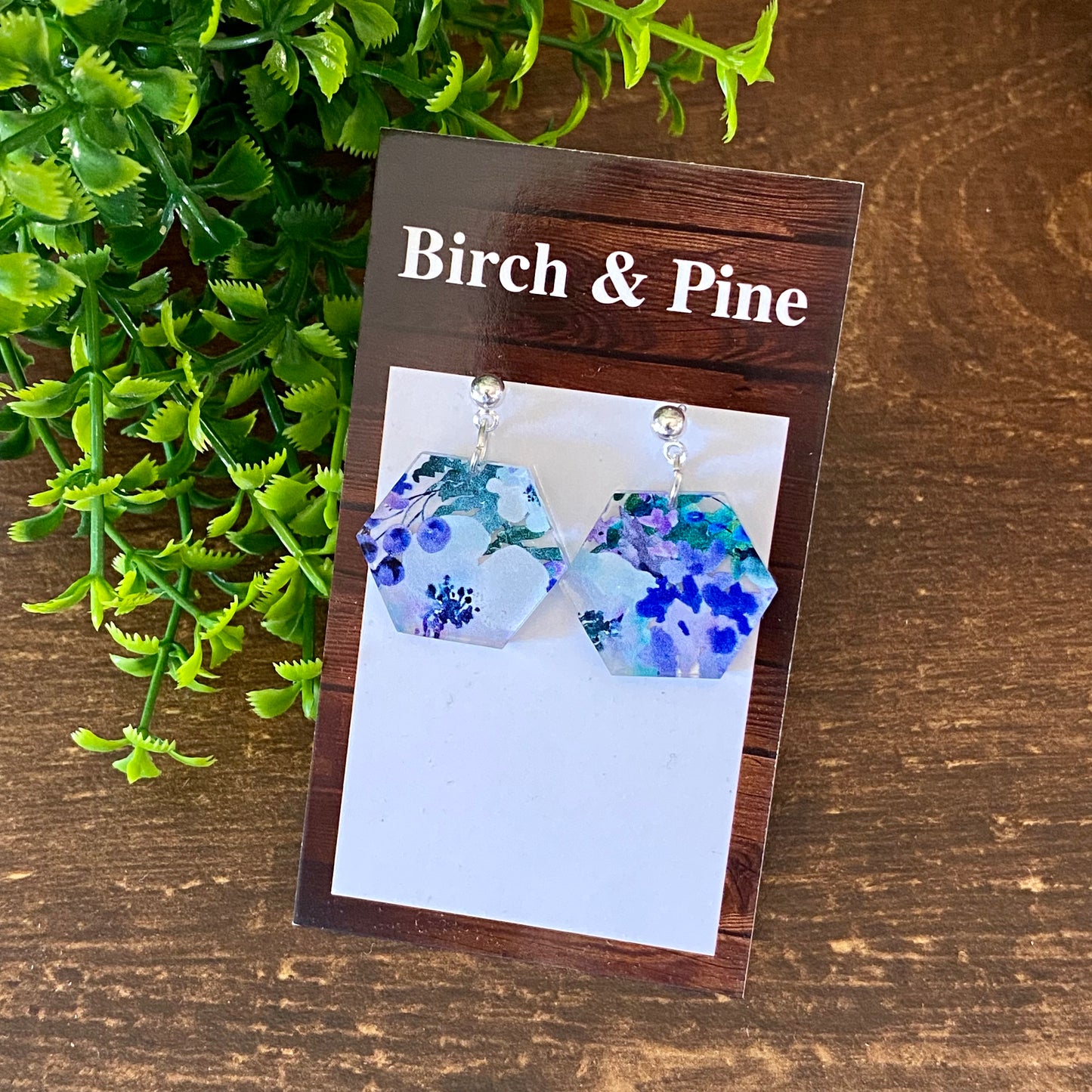 Blue Floral Acrylic Dangle Earrings