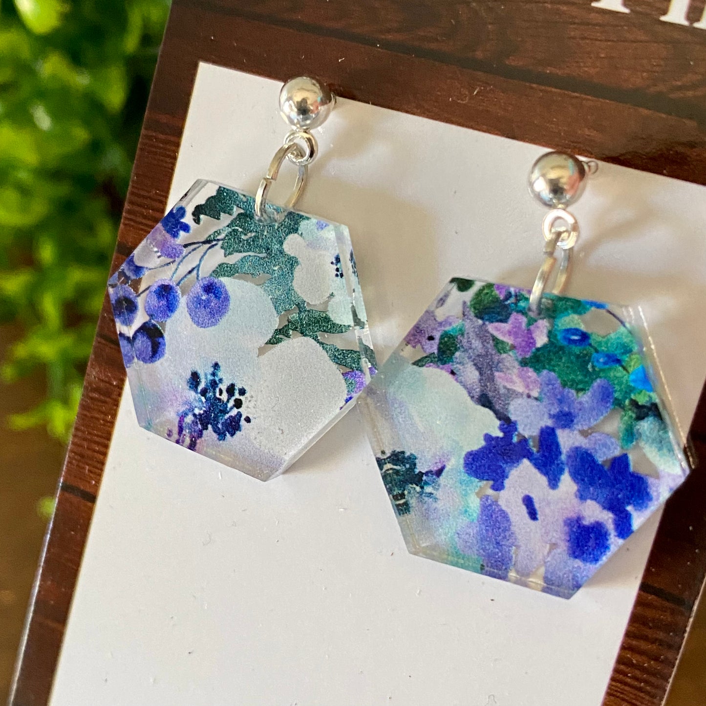 Blue Floral Acrylic Dangle Earrings